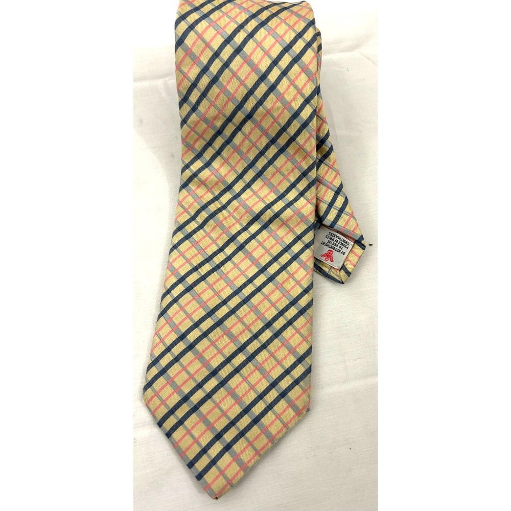Turnbull & Asser London Beige Gray Cross Check Woven Men's Silk Tie Made England